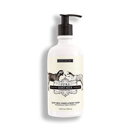 Beekman 1802 Goat Milk Hand & Body Wash, Pure - Fragrance Free - 12.5 oz - Cleanses, Softens & Nourishes Skin - Rinses Away Impurities - Good for Sensitive Skin - Cruelty Free - Packaging May Vary