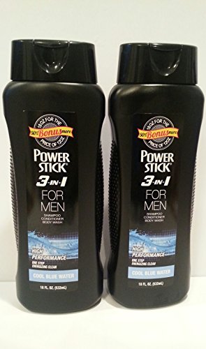Power Stick 3 in 1 for Men Shampoo Conditioner Body Wash Cool Blue Water 18 oz. 50% Bonus More (2 Pack)