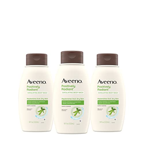Aveeno Positively Radiant Exfoliating Body Wash with Soy Extract, Lightly Scented Body Cleanser Replenishes Dull, Dry Skin & Exfoliates to Reveal More Radiant, Beautiful Skin, 18 fl. oz
