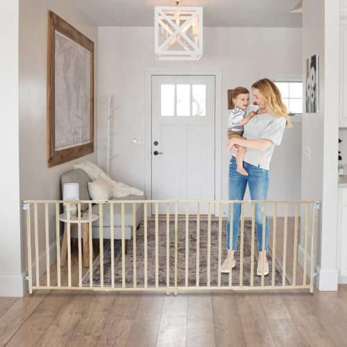 Toddleroo by North States Extra Wide Swing Wooden Gate, Fits 60"- 103" Wide. Hardware Mount. Extra Wide Baby Gate, Child Gates for Wide Openings. Made in USA (27" Tall, Sustainable Hardwood)