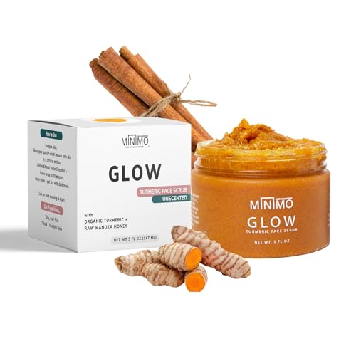 Minimo Glow (Unscented) Turmeric Face Scrub for Radiant Glowing Skin - No Mix, Ready to Apply 5 oz