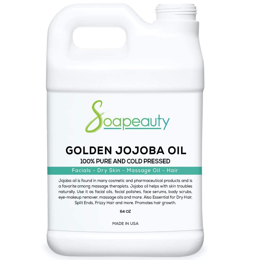 Soapeauty Golden Jojoba Oil | 100% Pure & Natural | Unrefined, Cold Pressed, Hexane Free | Moisturizing Oil for Skin, Face, Hair & Nails | 64 Fl Oz