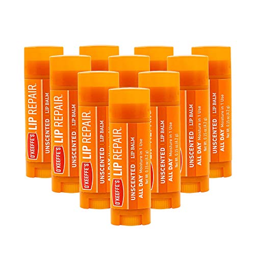 O'Keeffe's Unscented Lip Repair Lip Balm for Dry, Cracked Lips, Stick, (Pack of 10)
