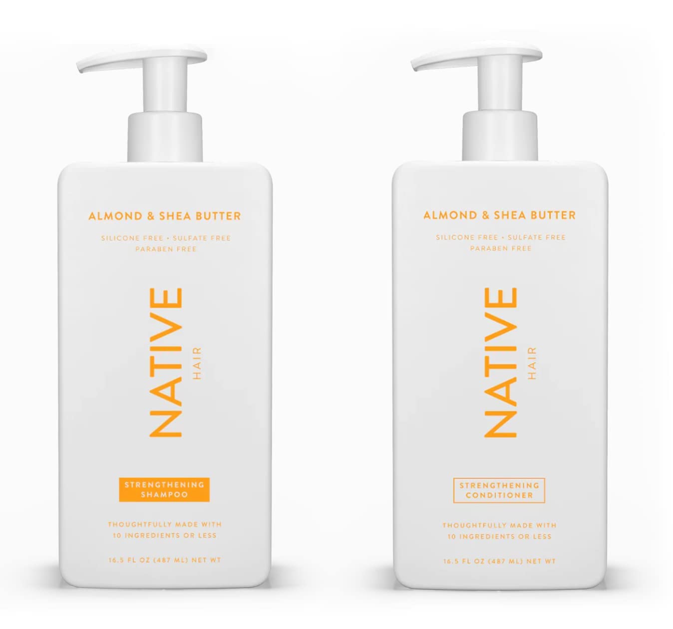Native Shampoo and Conditioner Set | Sulfate Free, Paraben Free, Dye Free, with Naturally Derived Clean Ingredients| 16.5 oz (Almond & Shea Butter, Strengthening), 1.31 pounds