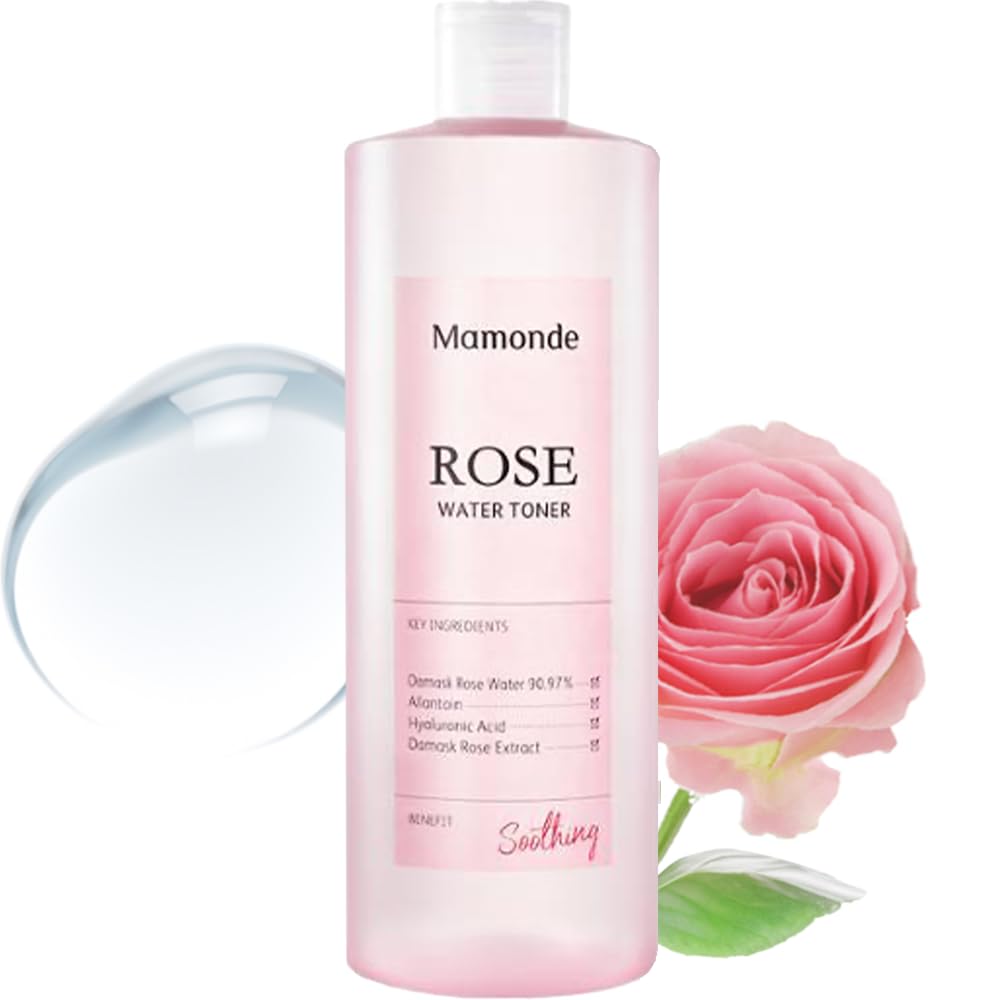 Mamonde Rose Water Toner for Face - Vegan Korean Toner, 90.97% Pure Rose Water Toner, Organic Certified, Soothing and Hydrating, Alcohol-Free, Korean Skin Care, 8.45 Fl Oz