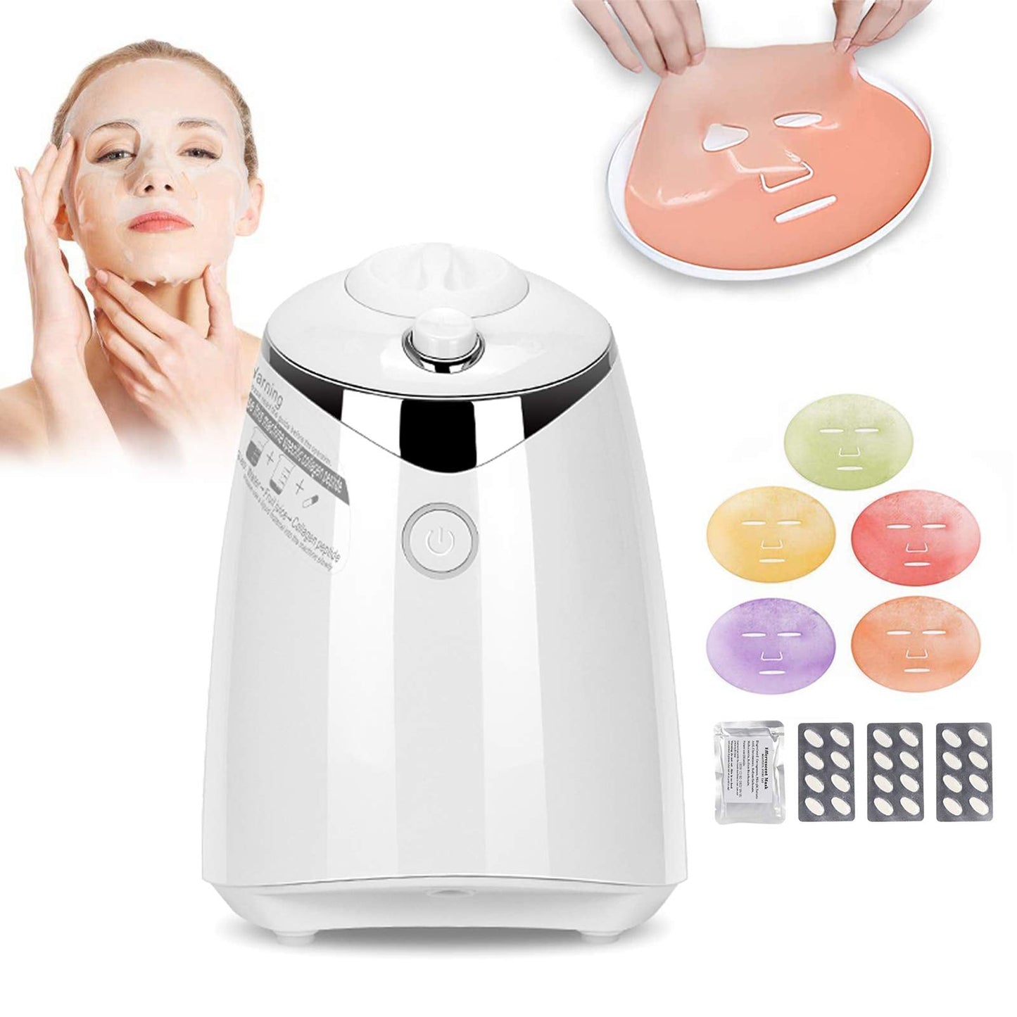 HDLWIS Facial Mask Machine, DIY Face Mask Machine Multi-Function Automatical Natural Fruit Vegetable Face Mask Maker With Human Voice Reminder & 32 Counts Collagen Pills