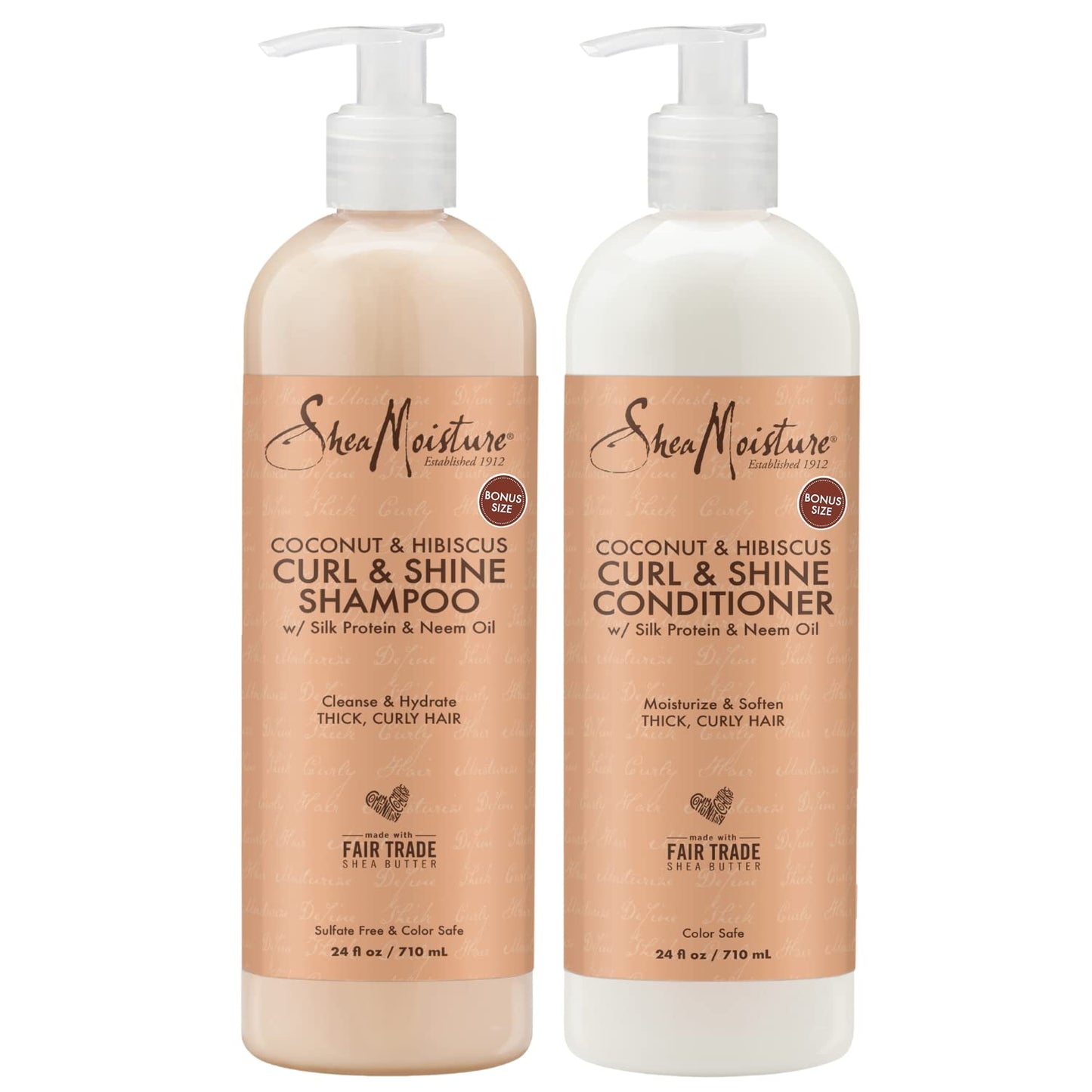 Shea Moisture Plus Size Shampoo and Conditioner Set, Coconut & Hibiscus Curl & Shine Hair Care, Frizz Control, Curly Hair Products with Coconut Oil, Vitamin E, & Neem Oil, 24 Fl Oz Ea
