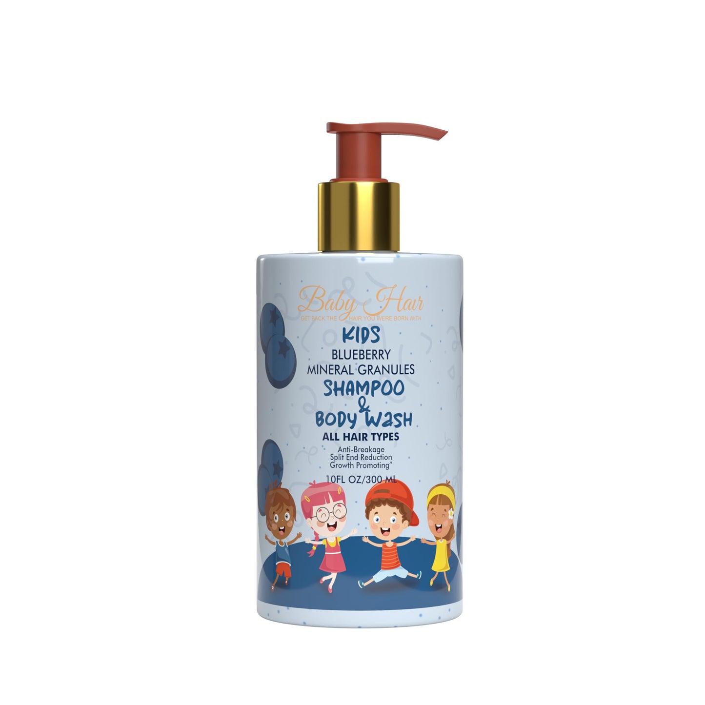 BABY HAIR Kids: Vegan Blueberry & Mineral Granules Shampoo & Body Wash pH- Balanced Sulfate-Free, Tear-Free, Best Kids Shampoo