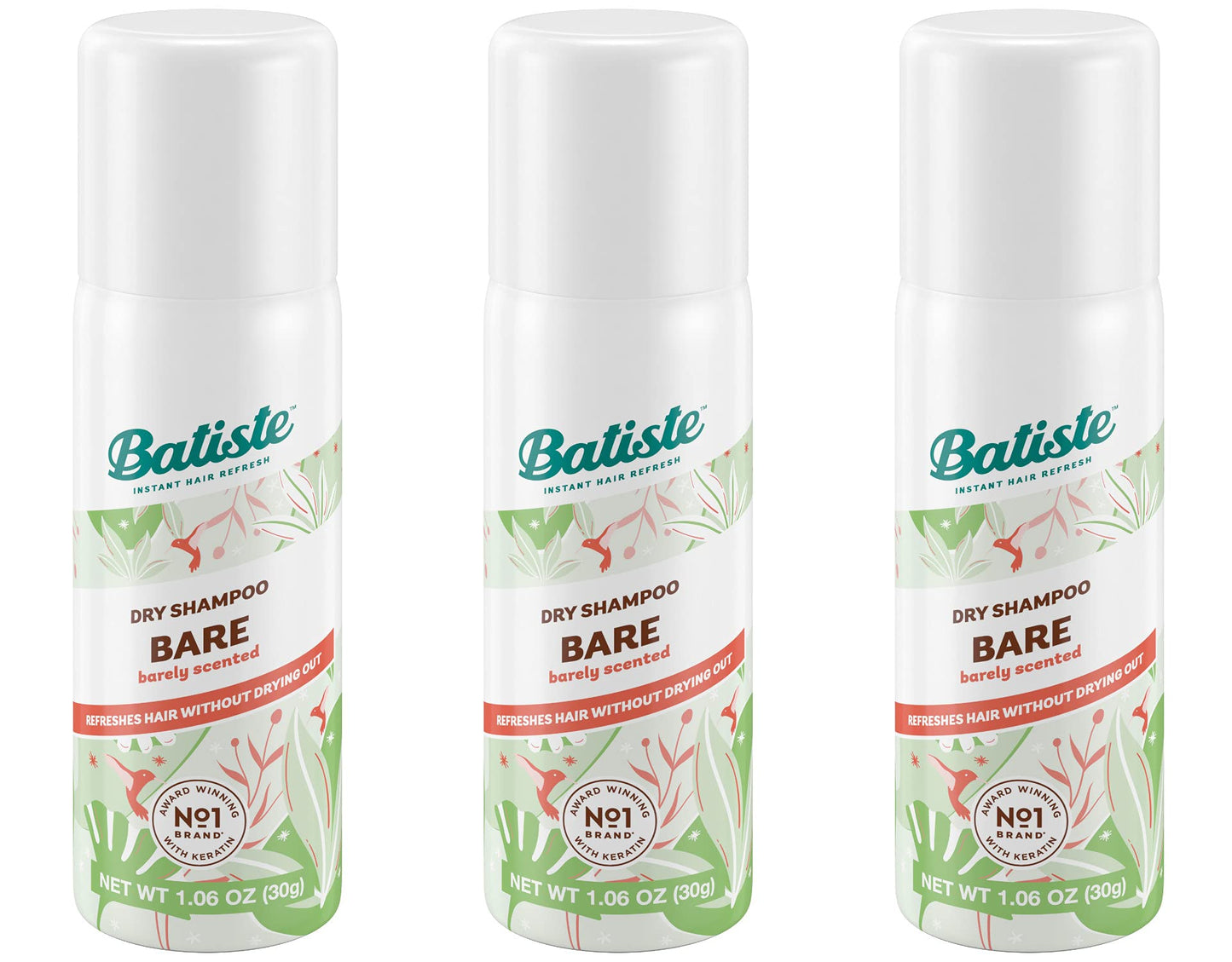 Batiste Dry Shampoo Bare Mini Travel Size 1.6 oz (Pack of 3)