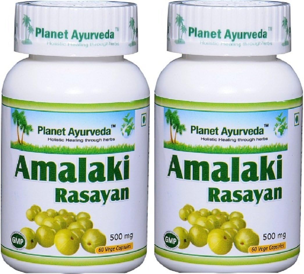 Planet Ayurveda Amalaki Capsules| Organic Amla Supplement- Supports Digestion, Eye, Heart & Skin Health| Maintains A Healthy Immune System | 100% Natural GMP Certified 60 Veg Capsules | Pack of 2