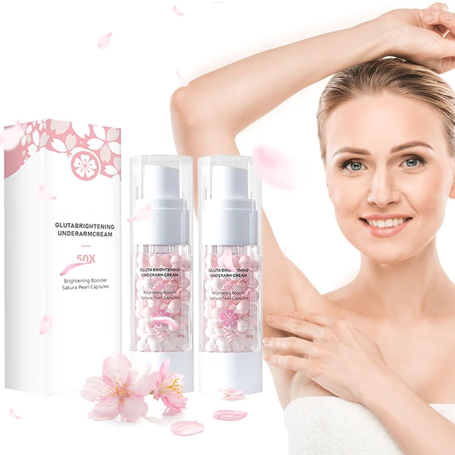 YXYDUM 2PC Gluta Brightening Booster Cream, Underarm Whitening Cream, Brightening Booster Sakur Pearl Capsules,Body Care Cream,Exfoliating Body Gel For Women