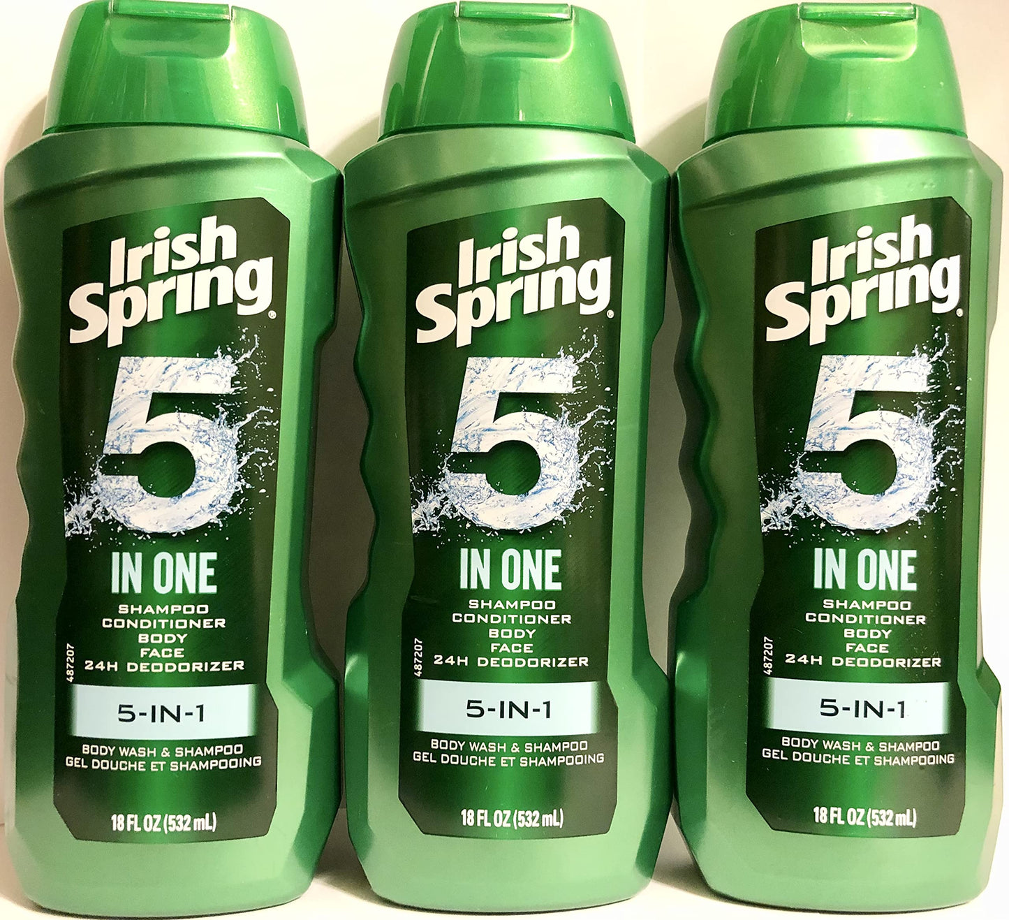 Irish Spring Body Wash & Shampoo - 5 in 1 - Net Wt. 18 FL OZ (532 mL) Per Bottle - Pack of 3 Bottles