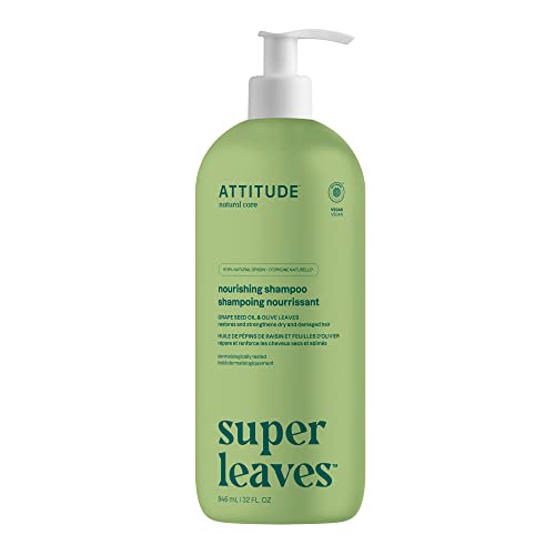 ATTITUDE Nourishing Hair Shampoo, EWG Verified, Dermatologically Tested, Plant- and Mineral-Based, Vegan Beauty Products, Grape Seed Oil and Olive Leaves, 32 Fl Oz