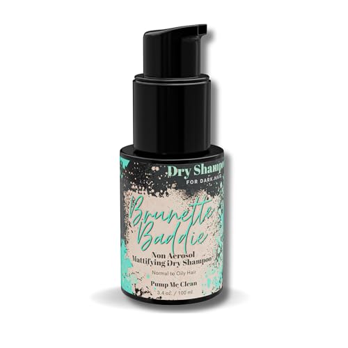 DRY SHAMPOO For Dark Hair Powder Spray (3.4 oz) Baddie Brunette Non Aerosol - For Women Benzene Free & Talc Free Hair Products Travel Size