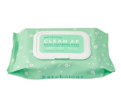 Patchology Clean AF Facial Cleansing Wipes - On-The-Go Refreshing Travel Size Face Wipes for Removing Dirt and Oil - Makeup Remover Wipes for Sensitive and Oily Skin (1 Pack/60 Count)