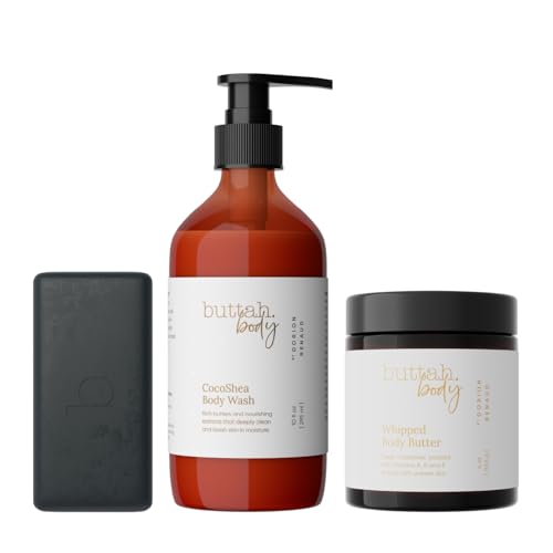Buttah Skin by Dorion Renaud Buttah Body Trio for Melanin Rich Skin | Egyptian CocoShea Body Wash 10oz | Black Gold Polishing Bar 120g | Whipped Body Butter 4oz | Black Owned Skincare for Men & Women