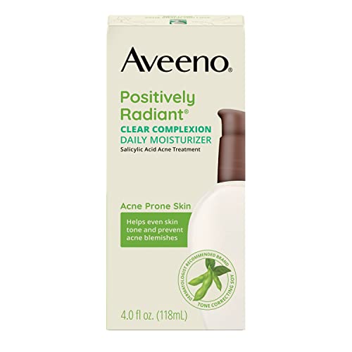 Aveeno Clear Complexion Salicylic Acid Acne-Fighting Daily Face Moisturizer with Total Soy Complex, For Breakout-Prone Skin, Oil-Free and Hypoallergenic, 4 fl. oz