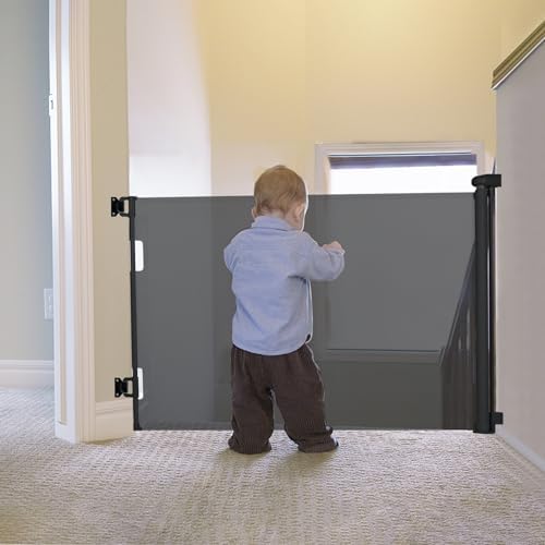 Fijinhom Retractable Baby Gate Indoor Outdoor Safety Gate for Baby and Pet Extends to 55’’ Wide 35’’ Tall Child Safety Gate Mesh Gate for Stairs, Doorways,Hallways