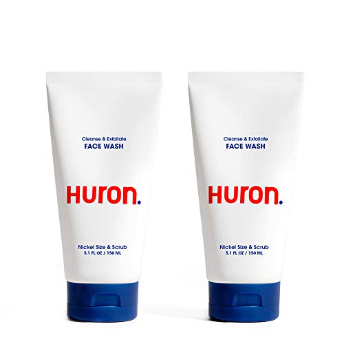 Huron Men’s Face Wash - Daily Deep Facial Cleanser & Mild Exfoliator - Cleans, Conditions, & Hydrates Skin - Subtle Energizing Scent - Vegan, Sulfate-Free - 5.1 Oz (2 Pack)