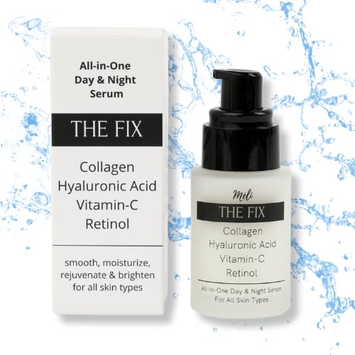 MÈLI The Fix 4 in 1 Face Serum Moisturizer with Collagen, Hyaluronic Acid, Vitamin-C and Retinol, Anti-Aging Day & Night Formula to Smooth, Moisturize, Brighten & Rejuvenate