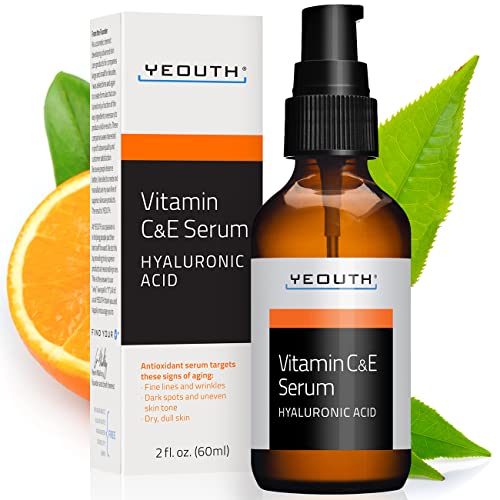 YEOUTH Vitamin C Face Serum with Hyaluronic Acid, Vitamin C Serum for Face, Anti Aging Serum, Vitamin C for Face Targets Dark Spots and Wrinkles, Face Serum for Women and Men 2oz