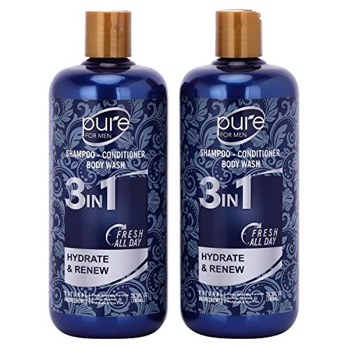 Men's Body Wash, Shampoo Conditioner Combo. Best 3 in 1 Shower Wash for Men Body, Hair & Face Wash. All in 1 Mens Shower Gel Keeps You Fresh All Day! Paraben Sulfate Free Shampoo for Men 2 Pack.