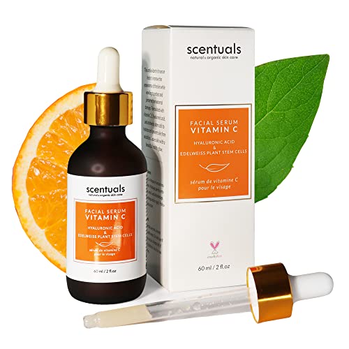 Scentuals Vitamin C Serum for Face, Anti Aging Face Serum with Hyaluronic Acid, Edelweiss Plant Stem Cells, Vitamin E,Brightening Serum, Reduce Look of Fine Lines & Wrinkles, Water-Based 2 fl.oz|60 ml
