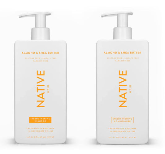 Native Shampoo and Conditioner Set | Sulfate Free, Paraben Free, Dye Free, with Naturally Derived Clean Ingredients| 16.5 oz (Almond & Shea Butter, Strengthening), 1.31 pounds