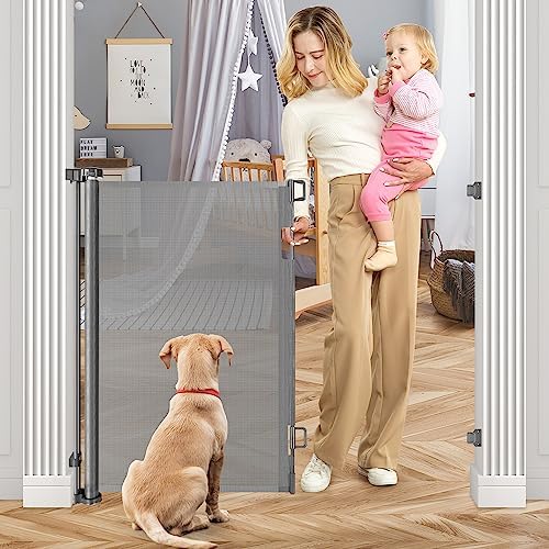 42 Inch Extra Tall Baby Gate for Kids 55" Wide Retractable Baby Gates Extra Tall Retractable Dog Gates for The House Extra Tall Pet Gate Extra Tall Dog Gate Tall Baby Gate for Stair Tall Mesh Dog Gate