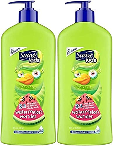 Suave Kids Shampoo and Conditioner 3 in 1 with Body Wash for Kids, Watermelon Wonder, Tear Free Shampoo and Conditioner for Kids, 18 Fl Oz (Pack of 2)
