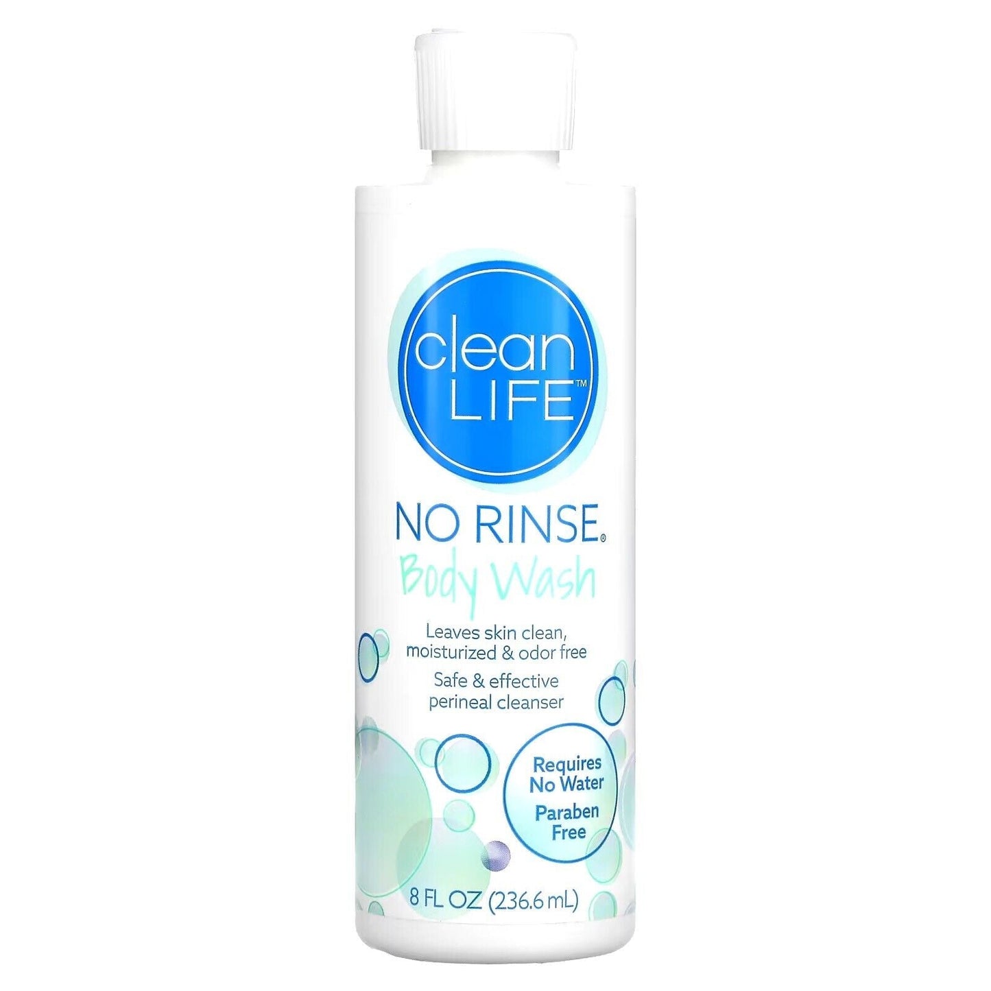 Clean Life No Rinse Body Wash Leaves Skin Clean Safe Effective 8 fl.oz NEW