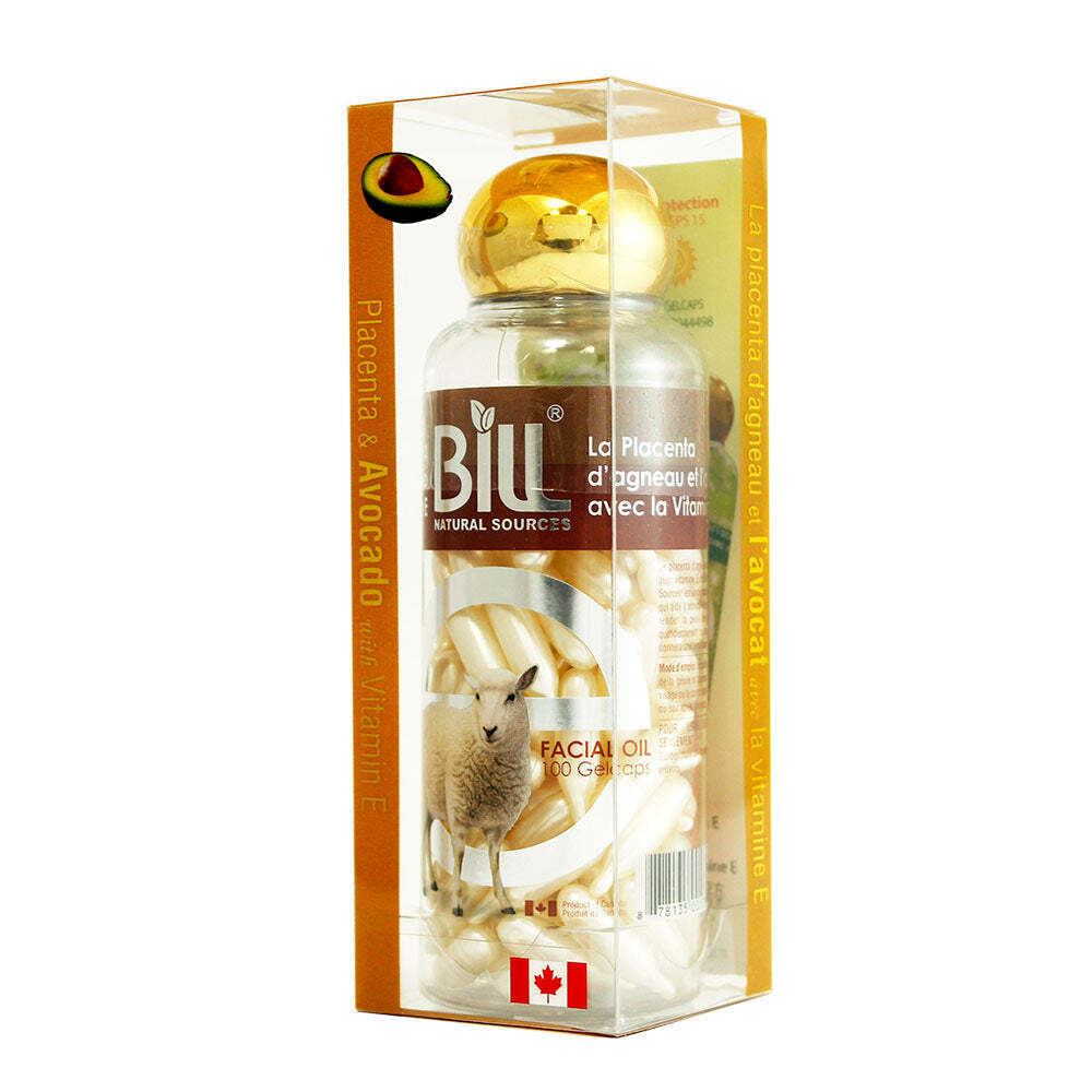 Bill Natural Sources Facial Oil Placenta Protein w/ Avocado Vit E 100 Caps NEW
