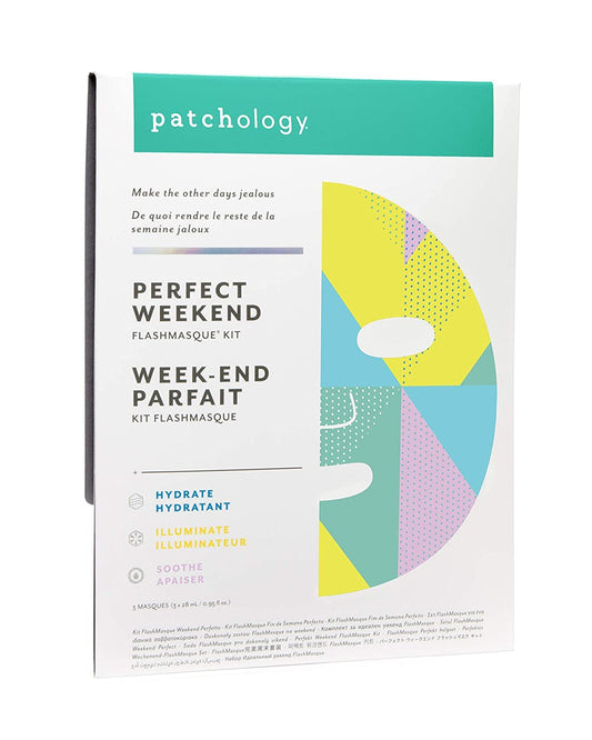 Patchology Perfect Weekend Facial Sheet Mask - Potent Hyaluronic Acid & Firming Formula - Intense Moisturizing & Hydration for Men & Women - Ultimate Skin Revitalizing Face Sheets, 3 count