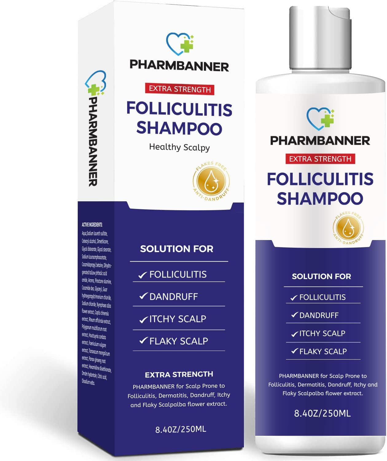 PHARMBANNER Anti-Dandruff and Antifungal Shampoo - Treats Folliculitis, Seborrheic Dermatitis, Psoriasis - Relieves Itchy, Dry Scalp