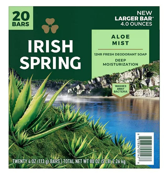 Irish Spring Aloe Mist Bar Soap for Men, 20 ct.