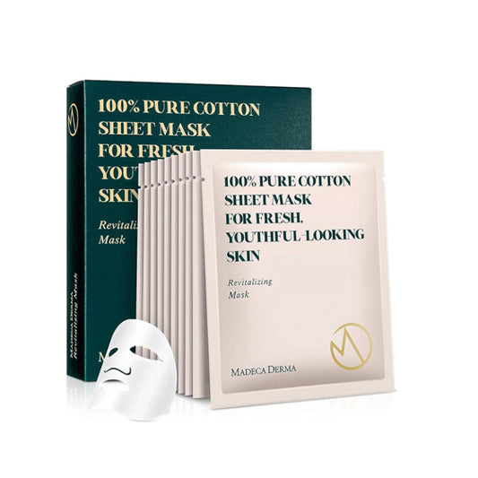 Madeca Derma 10 Pack Revitalizing Mask for Women (100% Pure Cotton Sheets/10pcs) - Face Mask Sheet Korean Skincare - Hydrating Facial Mask for All Skin Types - Instant Repairing & Moisturizing