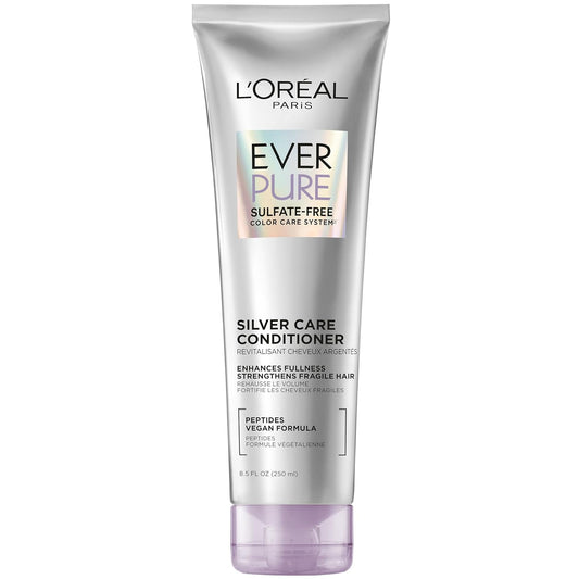 L'Oreal Paris EverPure Silver Care Sulfate Free Conditioner, Brightening and Nourishing Hair Care for Gray and Silver Hair, Vegan Formula with Peptides, 8.5 Fl Oz