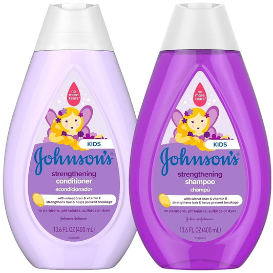 Strengthening Tear-Free Kids' Shampoo and Conditioner Set with Vitamin E Strengthens & Helps Prevent Breakage, Johnsons'ss Hypoallergenic & Gentle on Toddler Hair, 13.6 oz