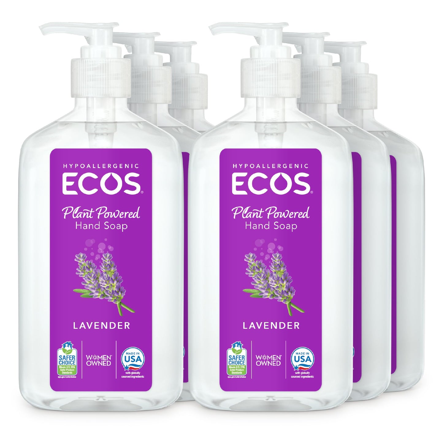 ECOS Hypoallergenic Hand Soap - All Natural pH-Balanced Handwash Soap with Vitamin E - Safe for Sensitive Skin - Lavender - 17Oz Bottle (6 pack)
