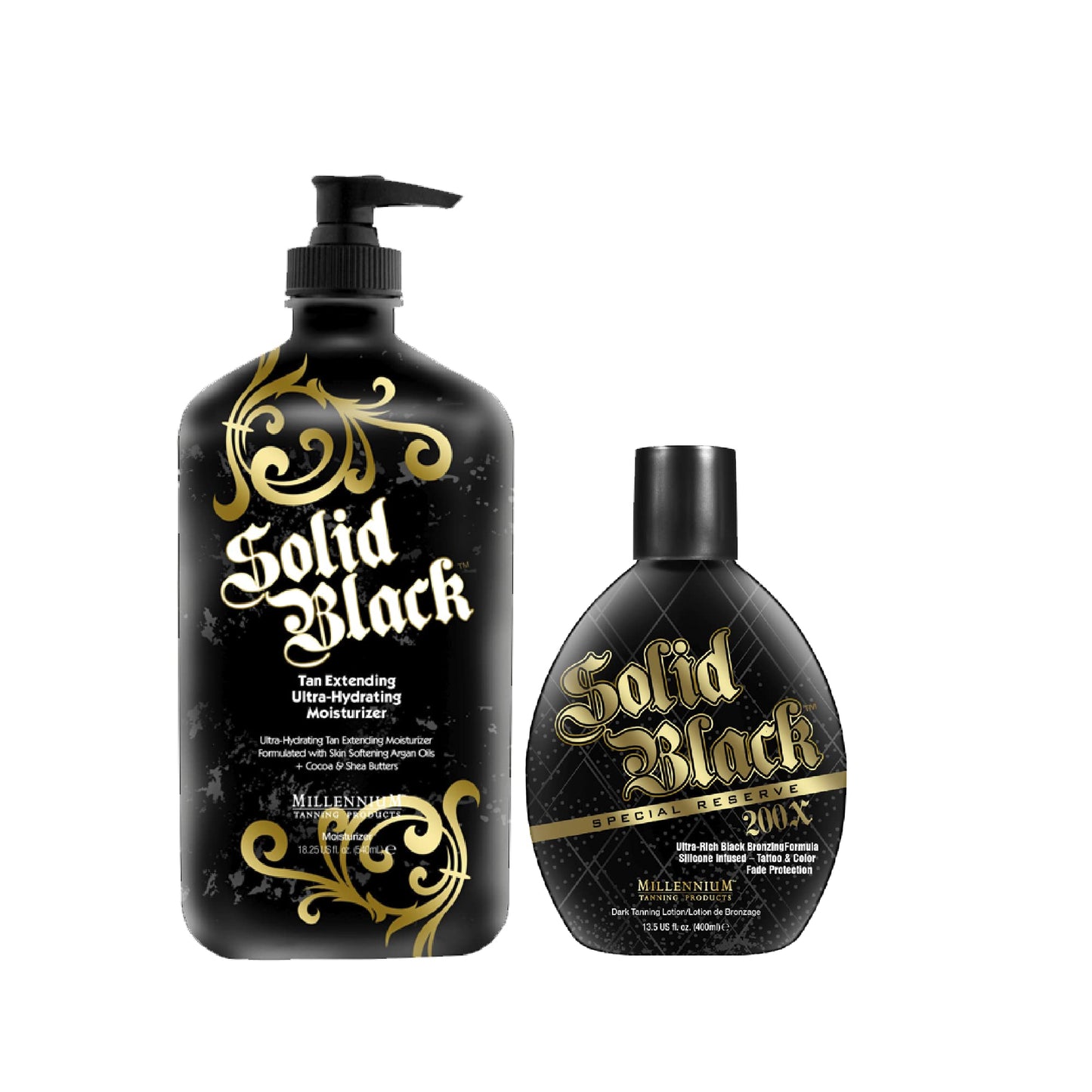 Millennium Tanning Solid Black 200X Tanning Lotion & Tan Extender Lotion, 13.50 & 18.25 Fluid Ounces
