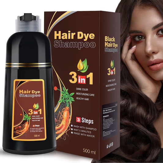 Dark Brown Hair Dye Shampoo for Gray Hair Coverage Hair Color Shampoo for Men and Women, Herbal Hair Dye Shampoo 3 in 1, Instant Coloring Shampoo 500ML