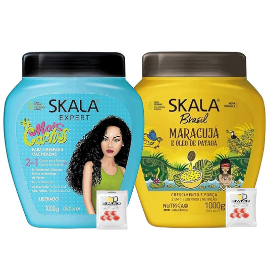 EMAX SKALA Hair Type 3ABC - Yellow Bottle - Hydrate Curls, Eliminate Frizz, For Curly Hair - 2 IN 1 Conditioning Treatment and Cream To Comb - EXTRA LARGE SIZE With Candy pack