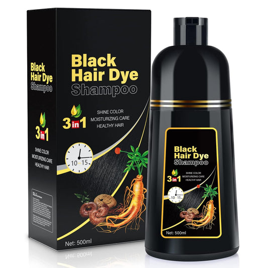 JUANCHI Black Hair Dye Shampoo 3 in 1 for Gray Hair, Hair Coloring Shampoo Organic Natural Hair Dye Plant Essence Black Hair Color Dye Shampoo for Women Men (Black)