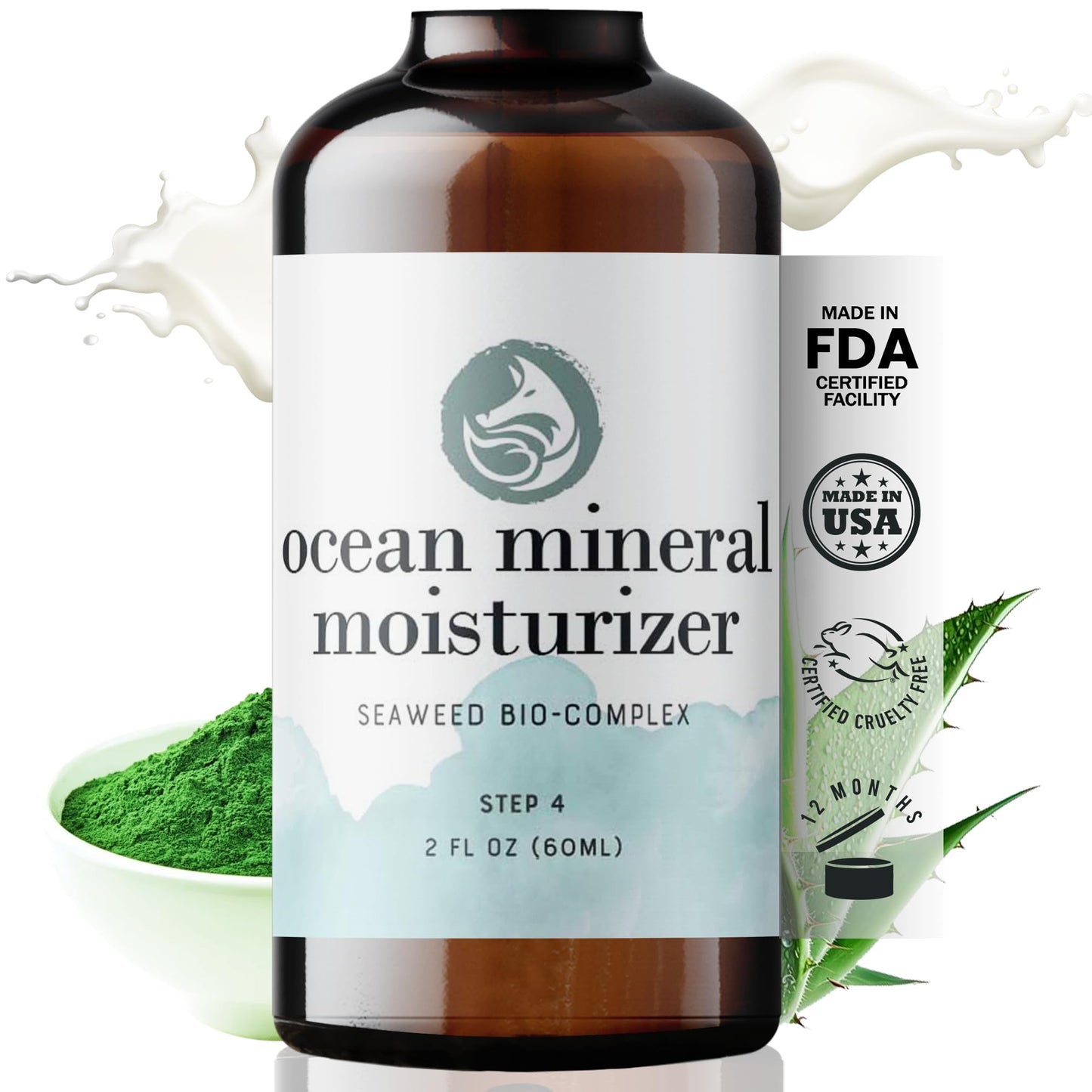 Ocean Mineral Facial Moisturizer - Natural & Organic Face Lotion for Women Daily Use - Sensitive Oily Dry and Other Skin Types - Anti Aging Hydrating - Seaweed Bio-Complex 2 oz