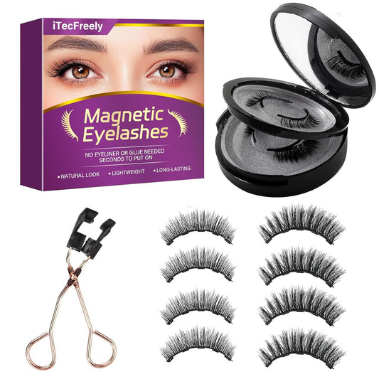 iTecFreely Magnetic Eyelashes, Natural Look False Lashes without Eyeliner, Light Weight and Waterproof Magnetic Eyelashes No Glue