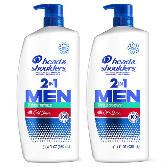 Head & Shoulders 2-in-1 Dandruff Shampoo and Conditioner Set, Clinically Proven Dandruff & Itch Relief, Lemon-Lime Scent of Old Spice Pure Sport, Nourish Scalp & Hair, 31.4 Fl Oz Each, 2 Pack