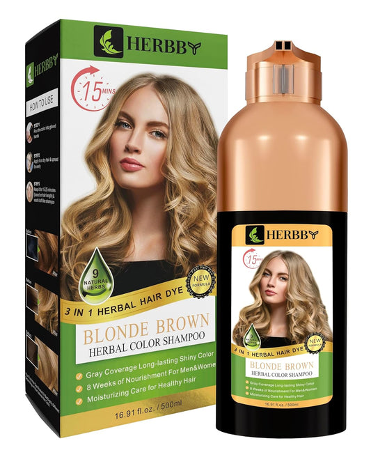 Hair Color Shampoo for Gray Hair Coverage&Color Transform with 9 Herbal Extracts –Long Lasting (6-8 Weeks),Shiny,Evenly Colored,Instant Hair Dye Shampoo&Conditioner, 500 Ml (BLONDE BROWN COLOR)