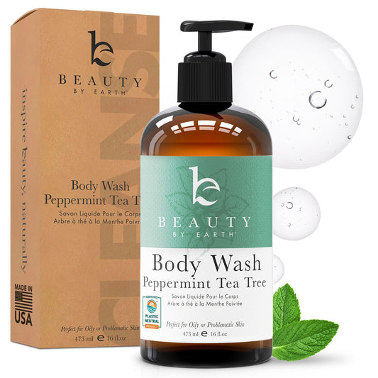 Peppermint Tea Tree Body Wash - USA Made with Organic and Natural Ingredients, Moisturizing Shower Gel, Gentle & Non Toxic Daily Wash for Oily & Acne-Prone Skin, Vegan Body Cleanser for Women and Men